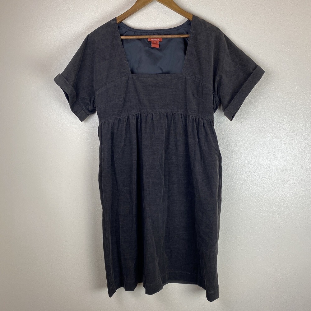 Vintage Sundance Size L Babydoll Corduroy Dress Brown Cottagecore Short Boho 90s